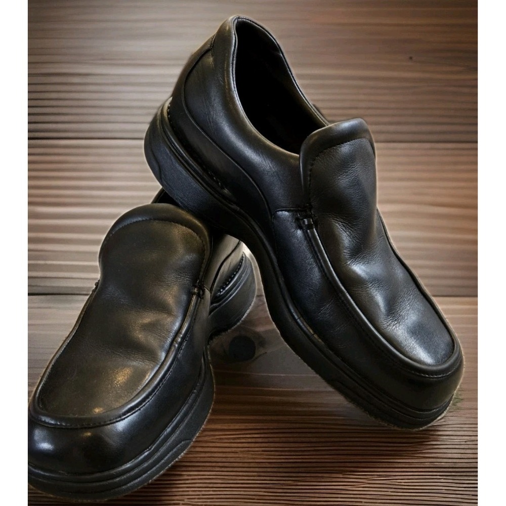 Rockport Mens 12M Black Leather Slip On Comfort Shoes Moc Toe DMX Cushion